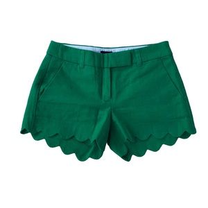 J Crew Factory Bright Grass Green Scallop Hem Preppy Shorts Linen Cotton Blogger